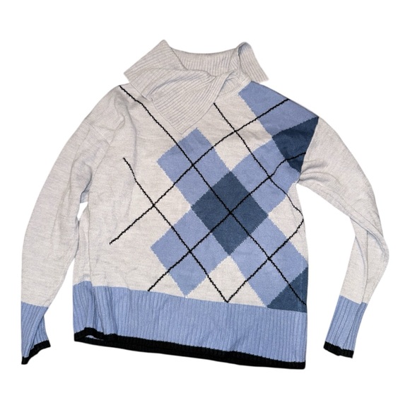 St. John's Bay Blue and Gray Argyle Turtleneck Sweater - Picture 2 of 4